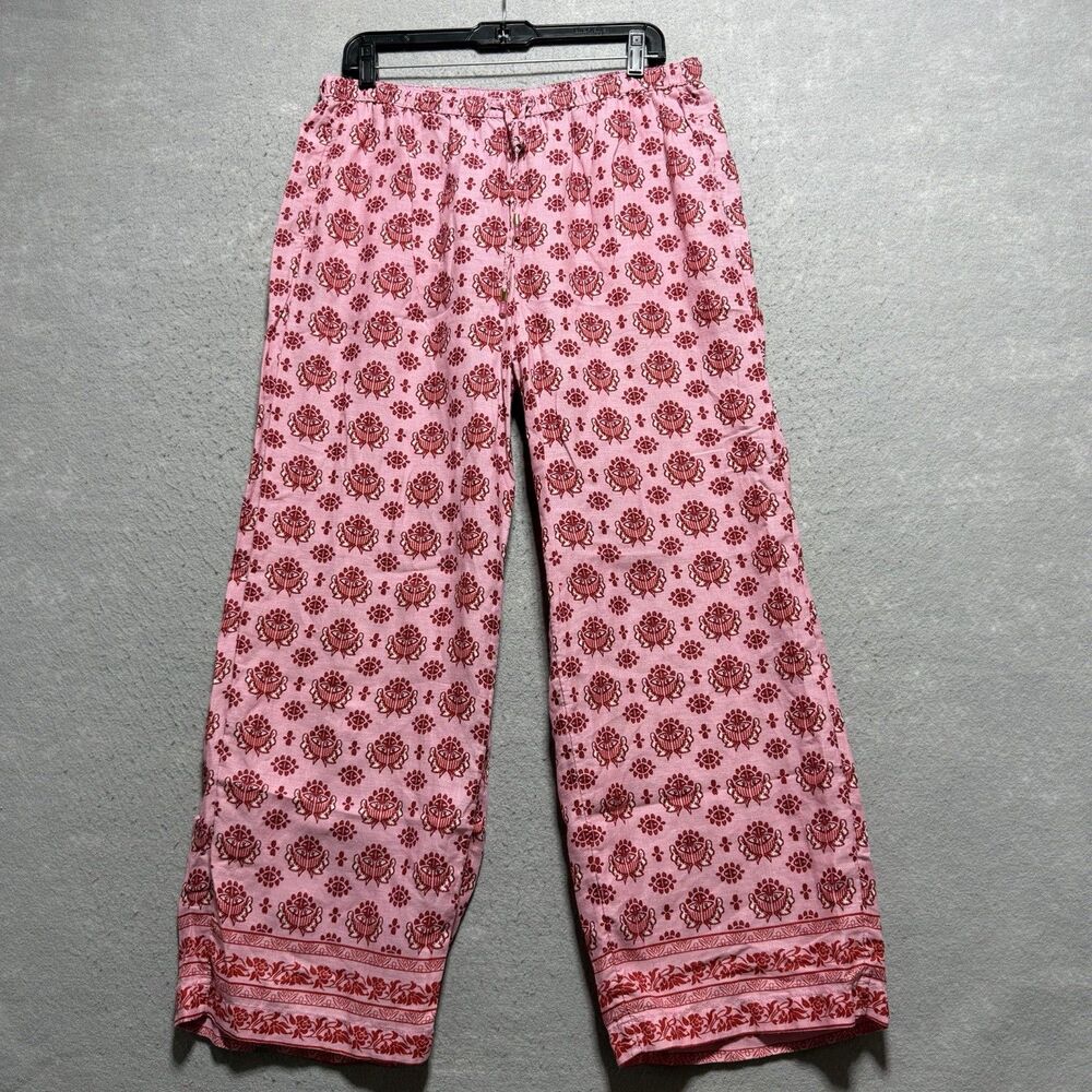 Rachel Zoe Wide Leg Pants Large Floral Abstract Boho High Rise Multi 100% Linen